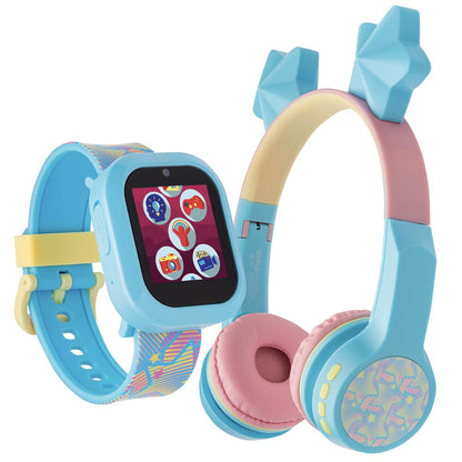 PlayZoom Kids Smartwatch with Bluetooth Headphone Set - Fun and Educational Smart Watch for Boys and Girls Perfect Travel Toy and Learning Device Girl Light Blue Star New Era Fashion LLc