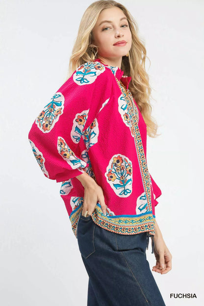 Umgee Boho Floral Print Tunic Blouse FitiqueFit