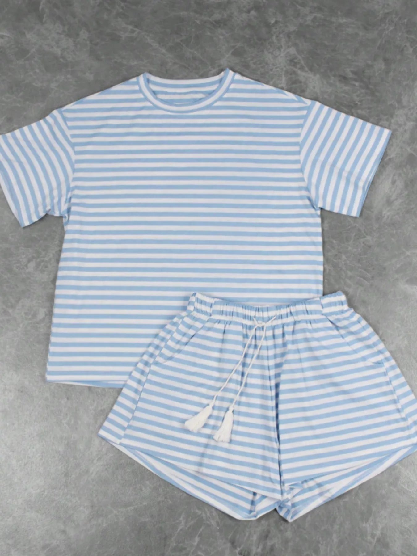 Striped Short Sleeve Tee and Drawstring Shorts Set New Era Fashion LLc