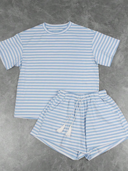 Striped Short Sleeve Tee and Drawstring Shorts Set New Era Fashion LLc