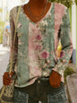 Women's Ethnic Print V-Neck Long-Sleeve Pullover Top FitiqueFit