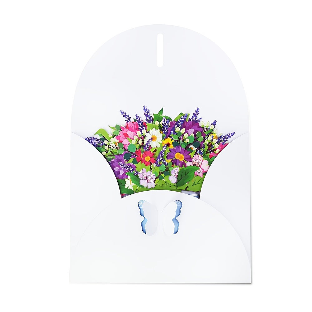1pc Exquisite 3D Pop Up Spring Bouquet Greeting Card - Handmade Paper Carved Cartoon Card for Birthday, Spring Wedding, Anniversary, Get Well, Sympathy - Unique Party Favors, Decorative Gift Supplies with Delicate Floral Desi NovaCart