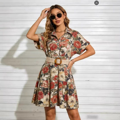 Women’s Belted Short Sleeve Midi Dress FitiqueFit