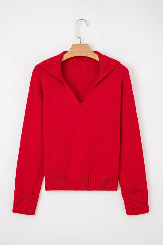 Solid Collared V-Neck Ribbed Edge Sweater Shop Style & More | Fresh Looks, Everyday Deals & Free Shipping