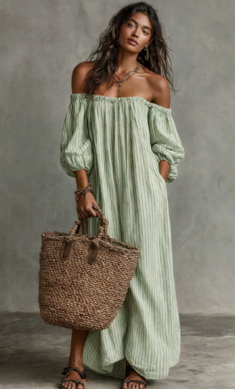 Women's Off-Shoulder Long-Sleeve Maxi Dress FitiqueFit