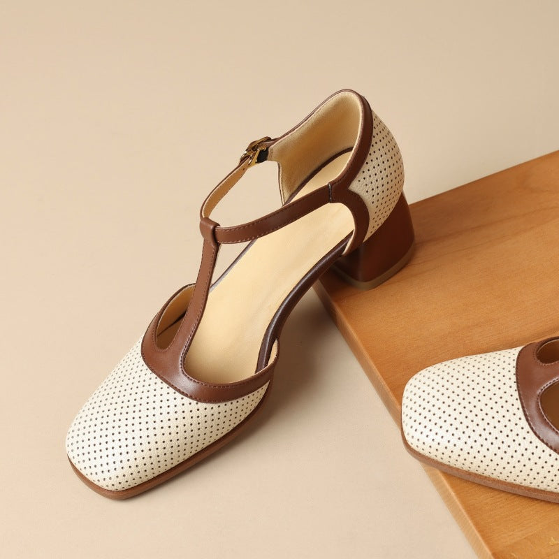 Women's Leather T-Strap Mule Sandals FitiqueFit
