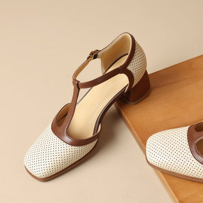 Women's Leather T-Strap Mule Sandals FitiqueFit