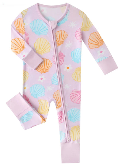 Posh TOT Pastel Seashell Bamboo Baby Convertible Zippy Romper  CINCO DE MAYO PROMO - FINAL SALE Charlies Project Kids