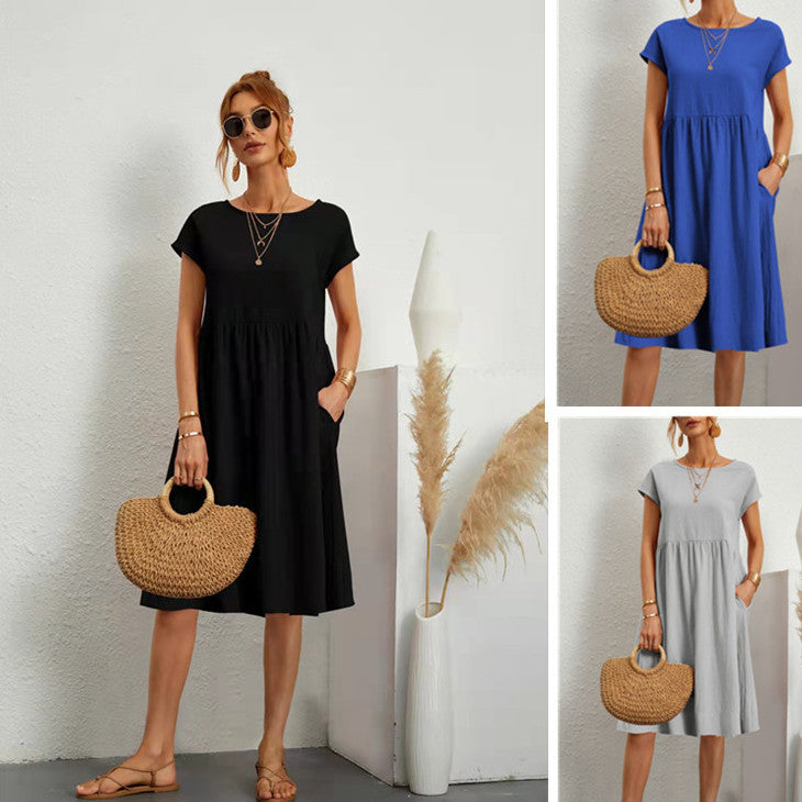 Women's Cotton Round Neck A-line Skirt Dress Grayceful LLC