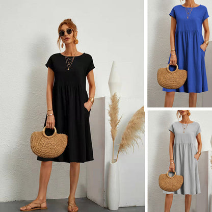 Women's Cotton Round Neck A-line Skirt Dress Grayceful LLC