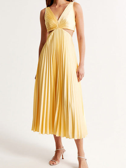 Ins Suspender Pleated Long Dress With Hollow-waisted Design Fashion V-neck Backless Dresses Summer Women's Clothing Grayceful LLC