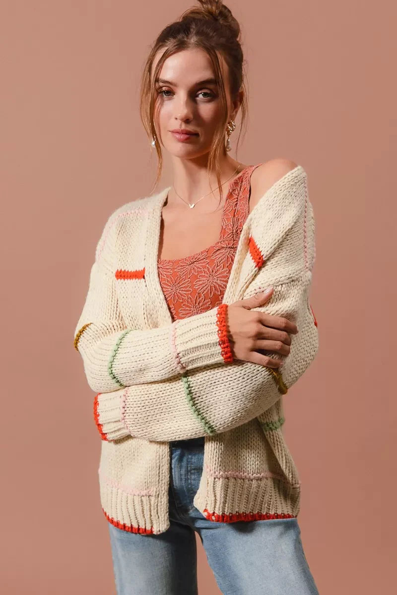 SO ME Loose Fit Multi Stripe Open Front Cardigan FitiqueFit