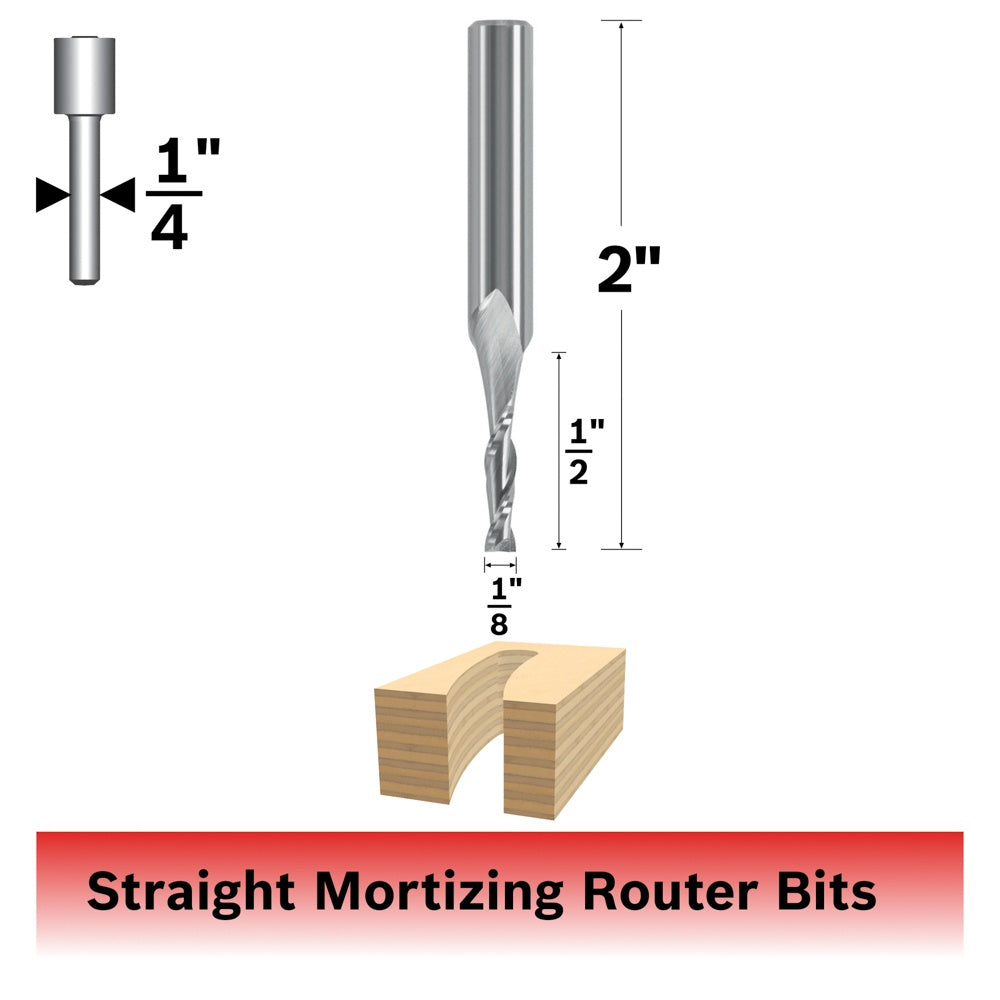 BOSCH 85908MC 1/8 In. x 1/2 In. Solid Carbide Double-Flute Upcut Spiral Router Bit VM Hardware