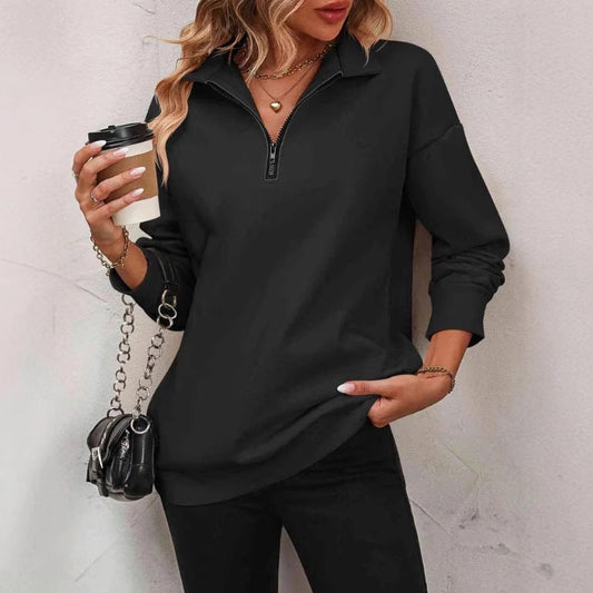 Women's Zipper Turtleneck Pullover Sweatshirt – Loose Long Sleeve FitiqueFit