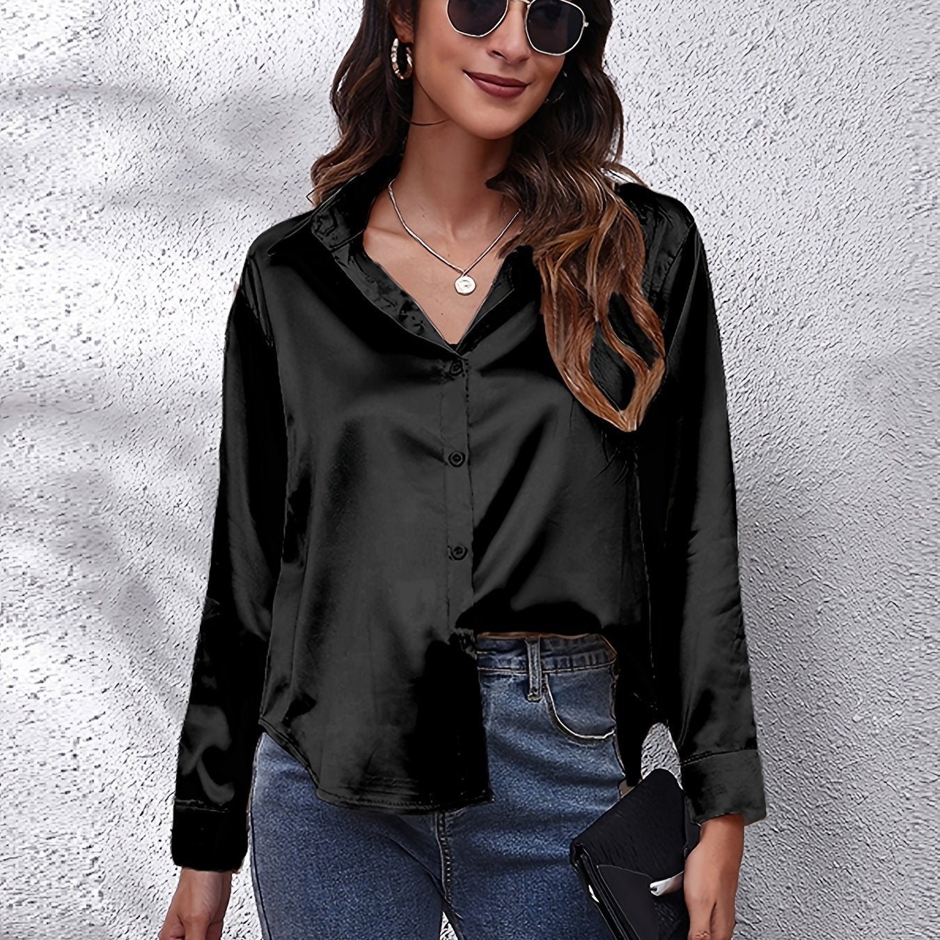 Hot Style In-Kind Shooting Satin Shirt Women'S Satin Imitation Long-Sleeved Shirt New European And American Cross-Border Women'S Clothing NovaCart