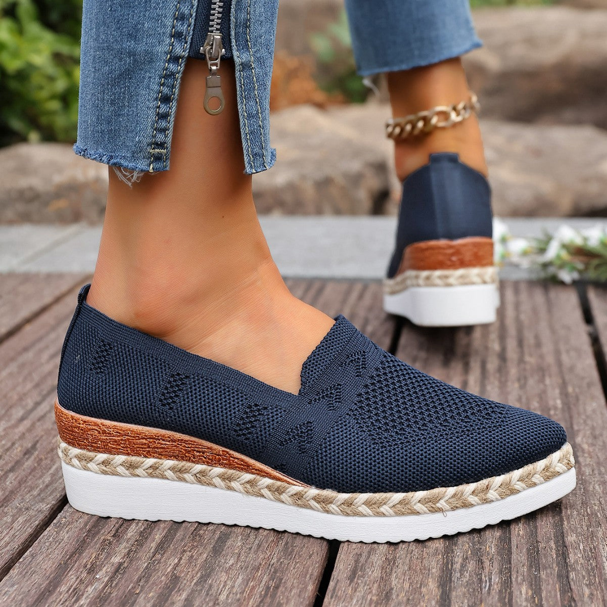 Women’s Woven Rope Platform Snakeskin Pointed-Toe Flats | Trendy Flats FitiqueFit