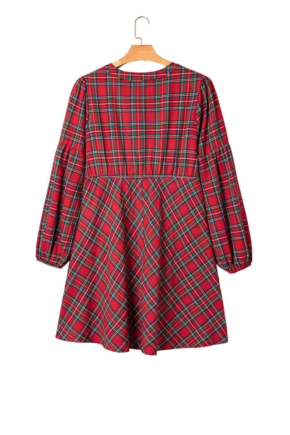 Red Plus Size Plaid Half Button Long Sleeve Holiday Dress Garden Naked Curves