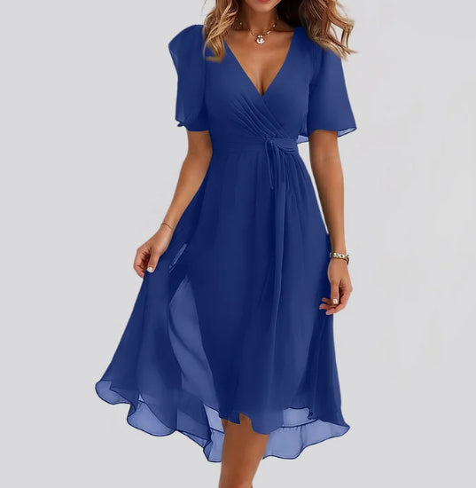 Chiffon Print V-Neck Dress – Elegant Two-Piece Set Midi Dress FitiqueFit