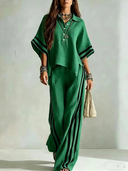 Women's Short-Sleeve Shirt & Loose Pants Two-Piece Set FitiqueFit