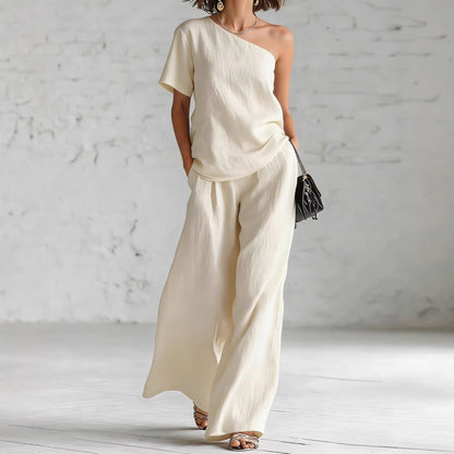 Women's Wide-Leg Pants & Top Set – 2-Piece Three-Quarter Sleeve Outfit FitiqueFit