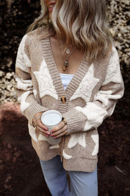 Star Sherpa Textured Buttoned Sweater Cardigan Shop Style & More | Fresh Looks, Everyday Deals & Free Shipping