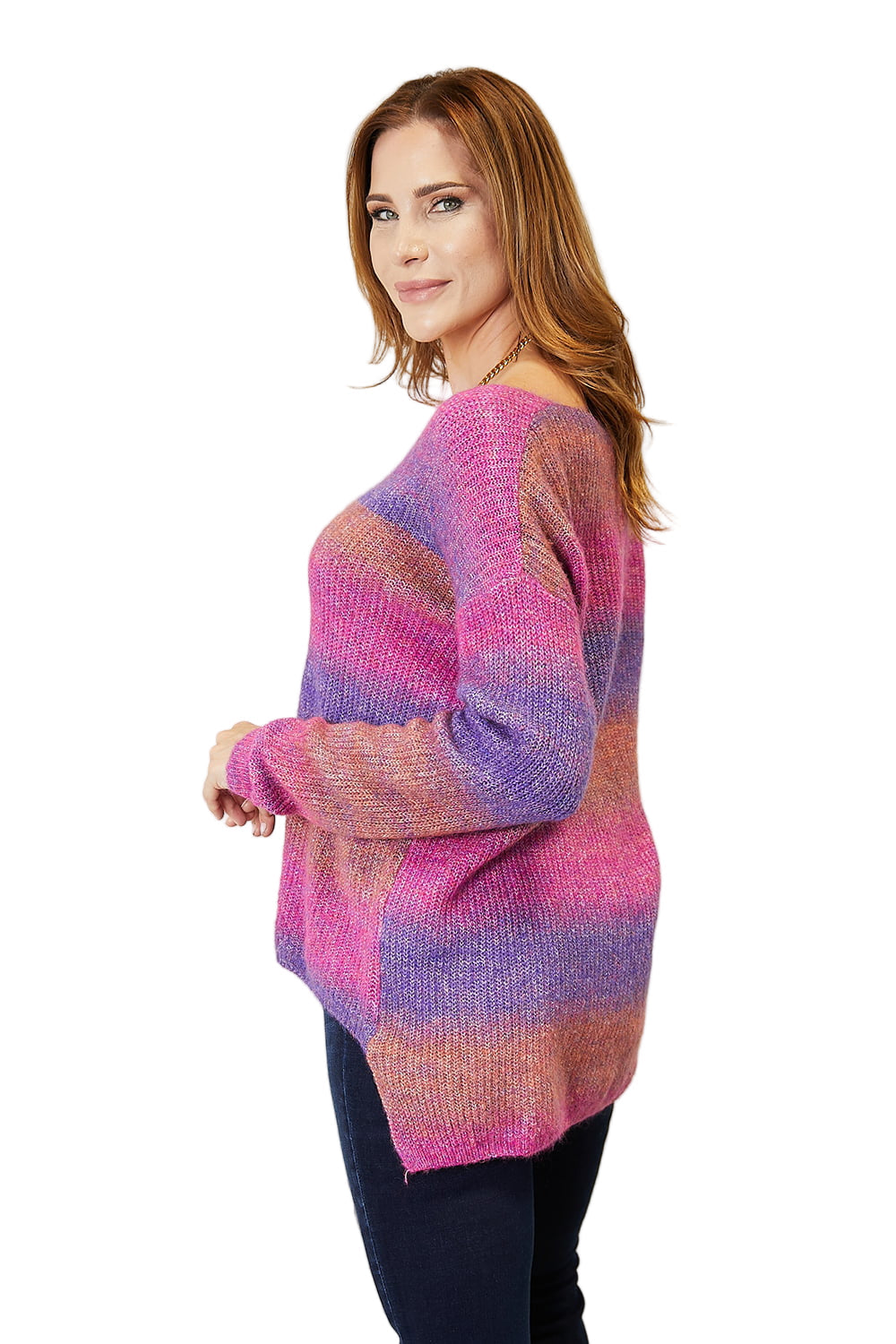 Angel Wings Multicolored Rib-Knit V-Neck Knit Pullover West2East Surf
