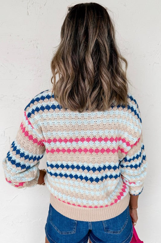 Stripe Eyelet Knit Drop Shoulder Sweater Shop Style & More | Fresh Looks, Everyday Deals & Free Shipping