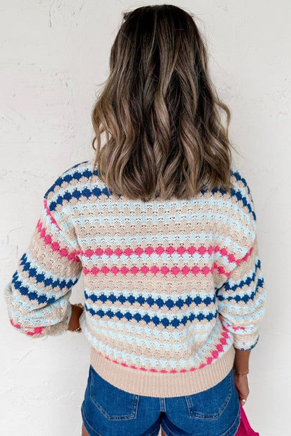 Stripe Eyelet Knit Drop Shoulder Sweater Shop Style & More | Fresh Looks, Everyday Deals & Free Shipping