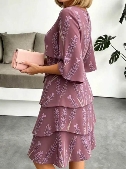 Full Size Floral Print Ruffle Hem Dress Plus Size New Era Fashion LLc