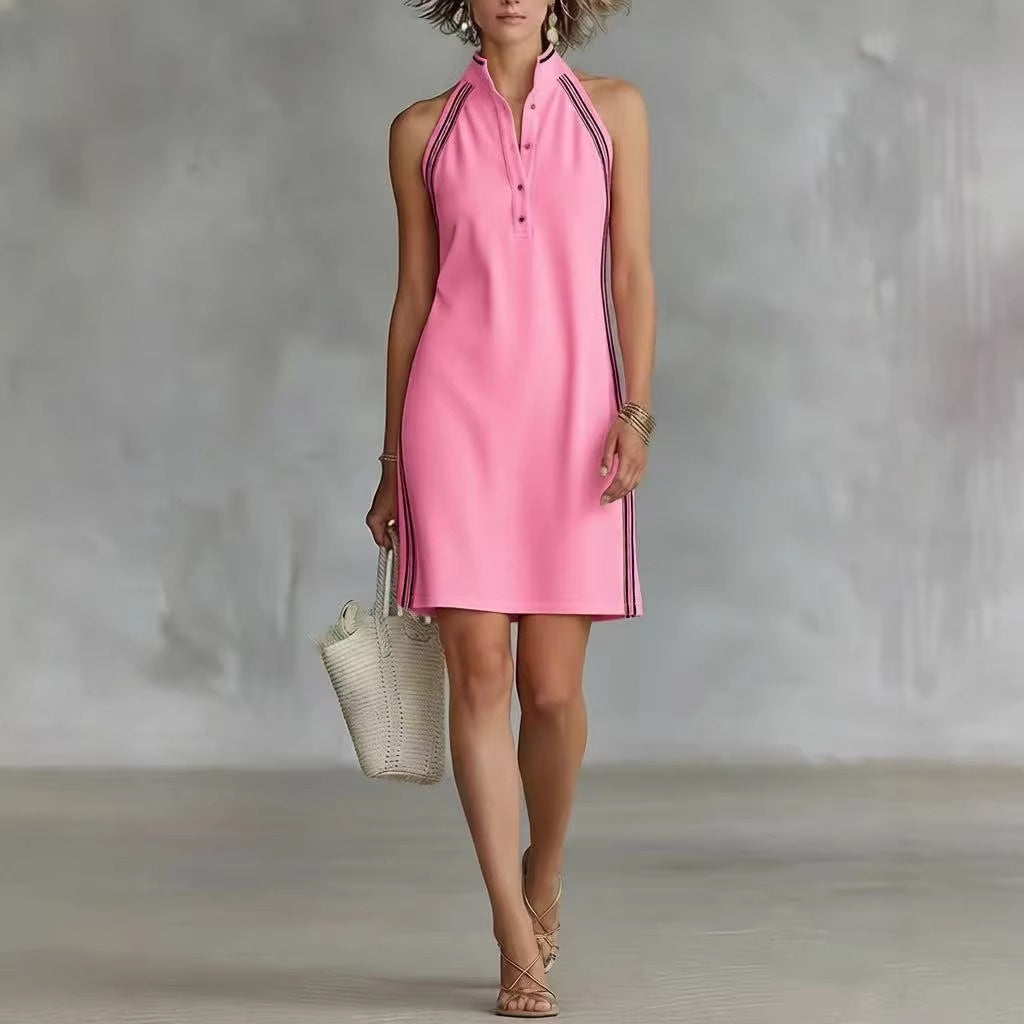 Women’s Sleeveless Button-Up Collar Shirt Dress FitiqueFit