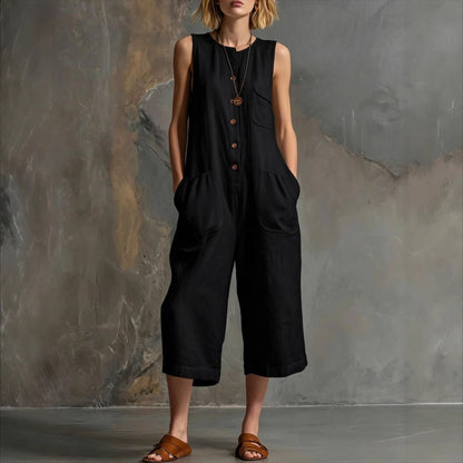 Women's Retro Sleeveless Wide-Leg Cropped Jumpsuit FitiqueFit
