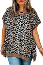 Khaki Leopard Contrast Trim Short Sleeve Loose Plus Size Top Garden Naked Curves