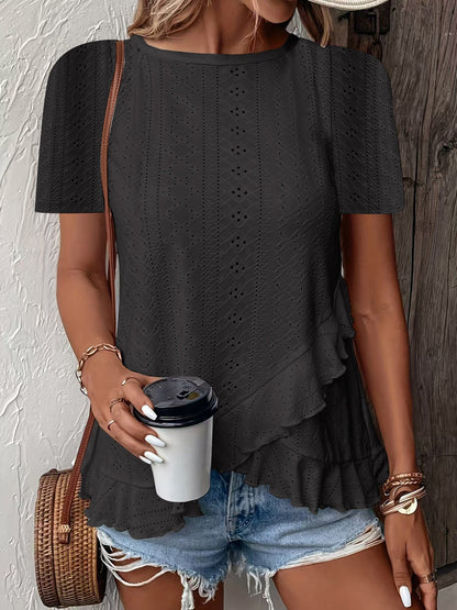Women’s Casual Solid Color Short Sleeve Crew Neck Top FitiqueFit