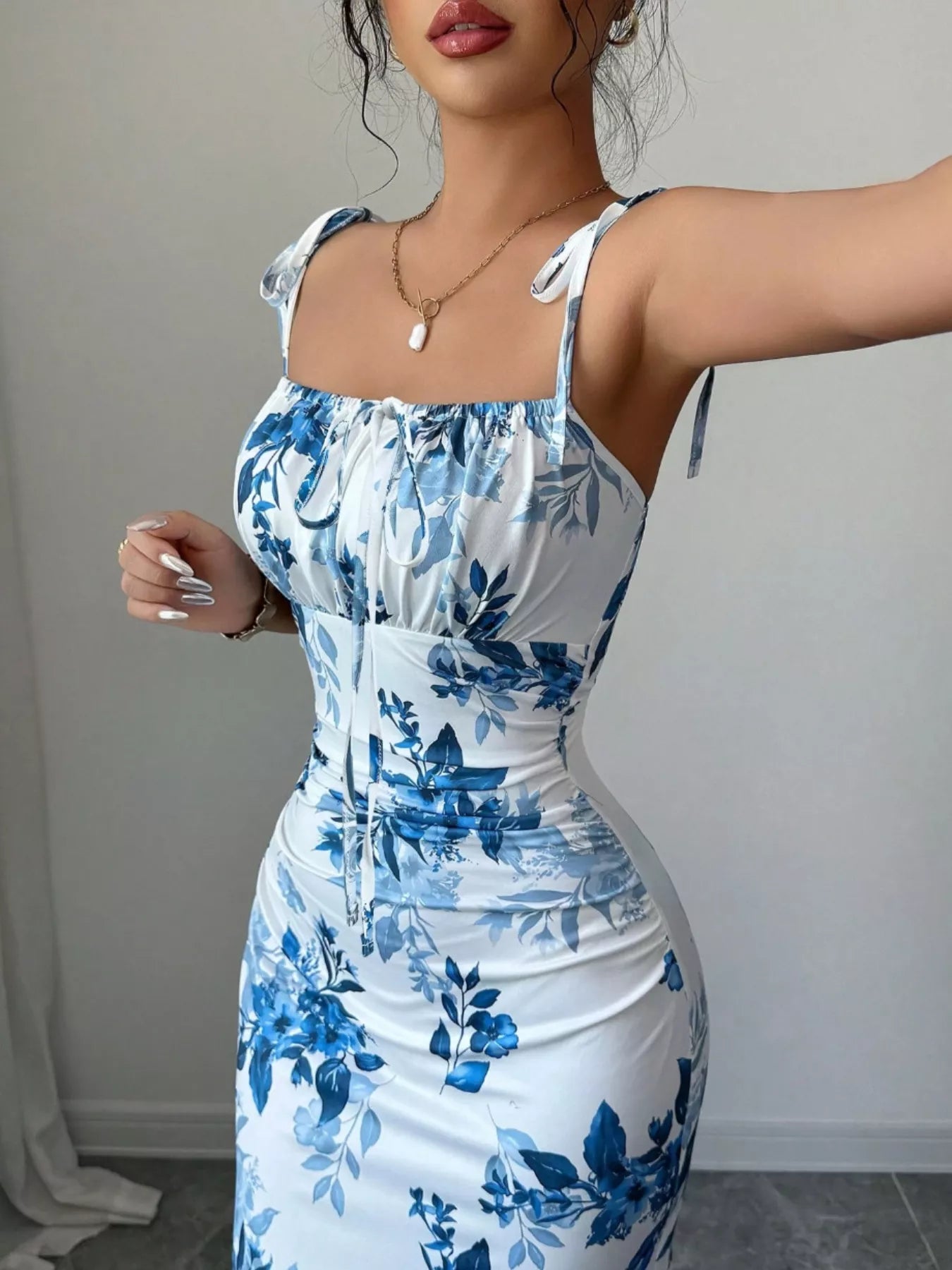 Printed Tie Strap Slit Maxi Dress New Era Fashion LLc