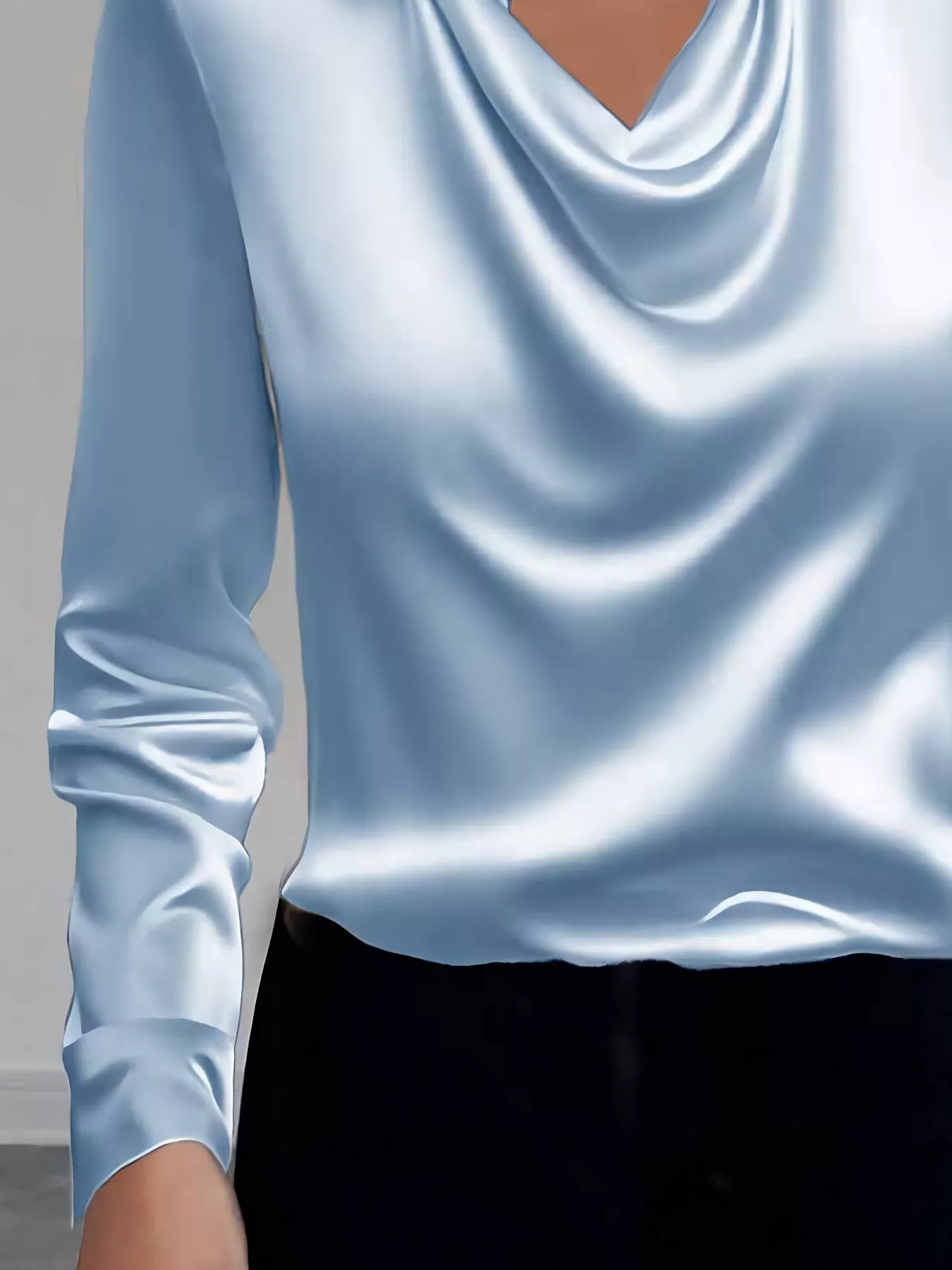 Satin Collared Neck Long Sleeve Blouse See size chart under “more details” The Fashion Celestial