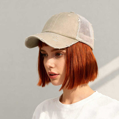 Distressed Washed Mesh Baseball Cap – Frayed Unisex Hat for Outdoor & Daily Wear FitiqueFit