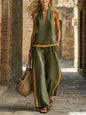 Women’s Contrast Color Sleeveless Vest and Wide-Leg Pants Set FitiqueFit
