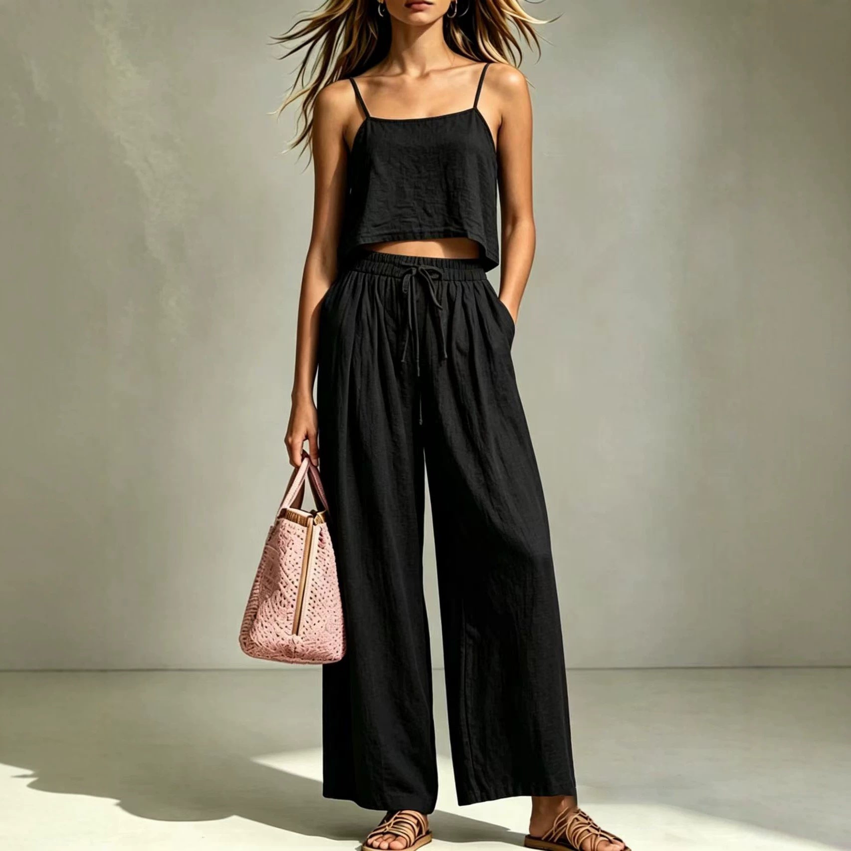 Women's Camisole & Wide-Leg Pants Two-Piece Set – Casual Summer FitiqueFit