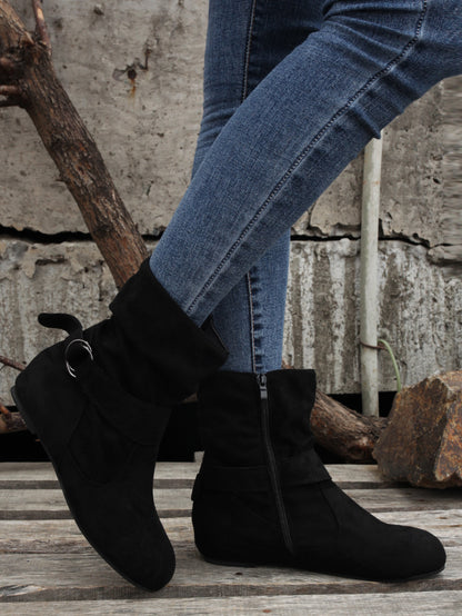 1.18inch Inner Height Increase Women's Short Boots with Flat Sole, Buckle Closure, Comfortable, Warm, and Lightweight, Women Shoes NovaCart