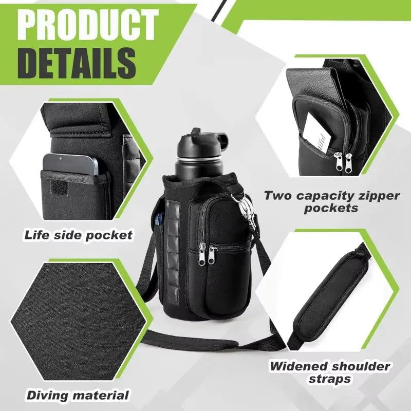 Magnetic Water Bottle Holder - Versatile Carrier Bag with Phone Pocket and Adjustable Strap for Gym and Outdoor Activities