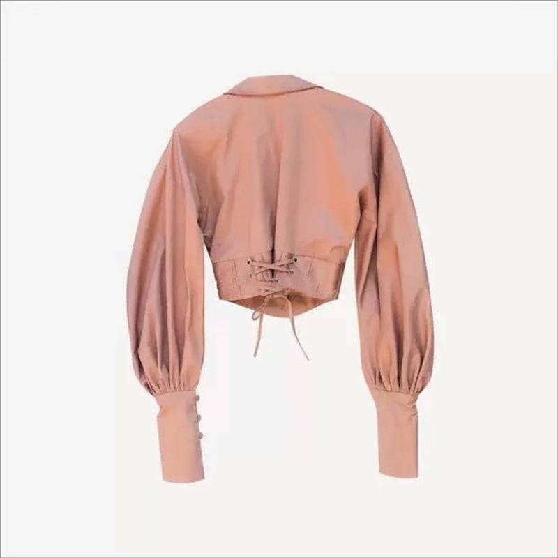 Women's Tie Waist Lapel Balloon Sleeve Shirt See size chart under “more details” The Fashion Celestial