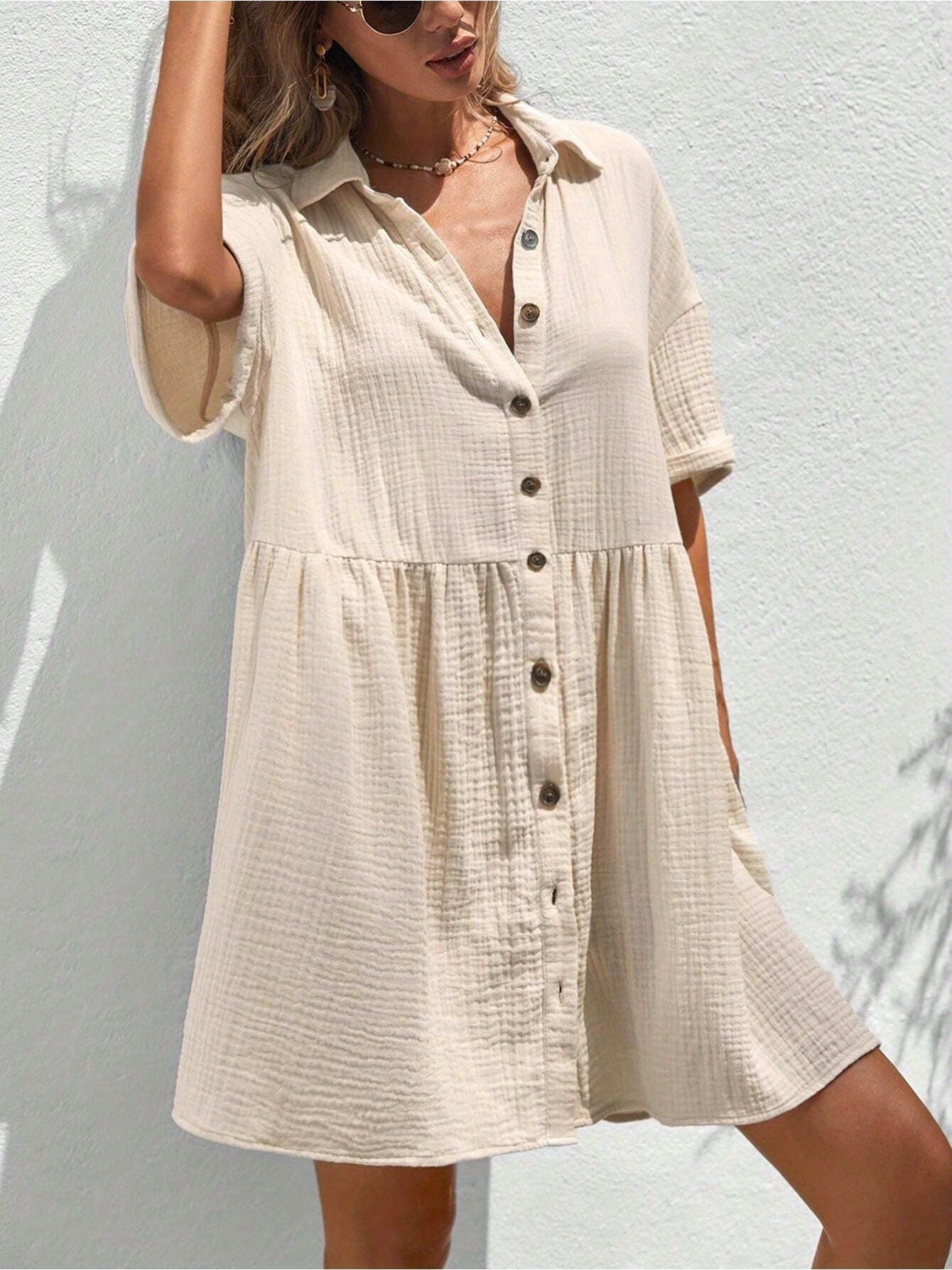 Women’s Ruffle Hem Shirt Dress – Loose Fit Summer Holiday Style FitiqueFit