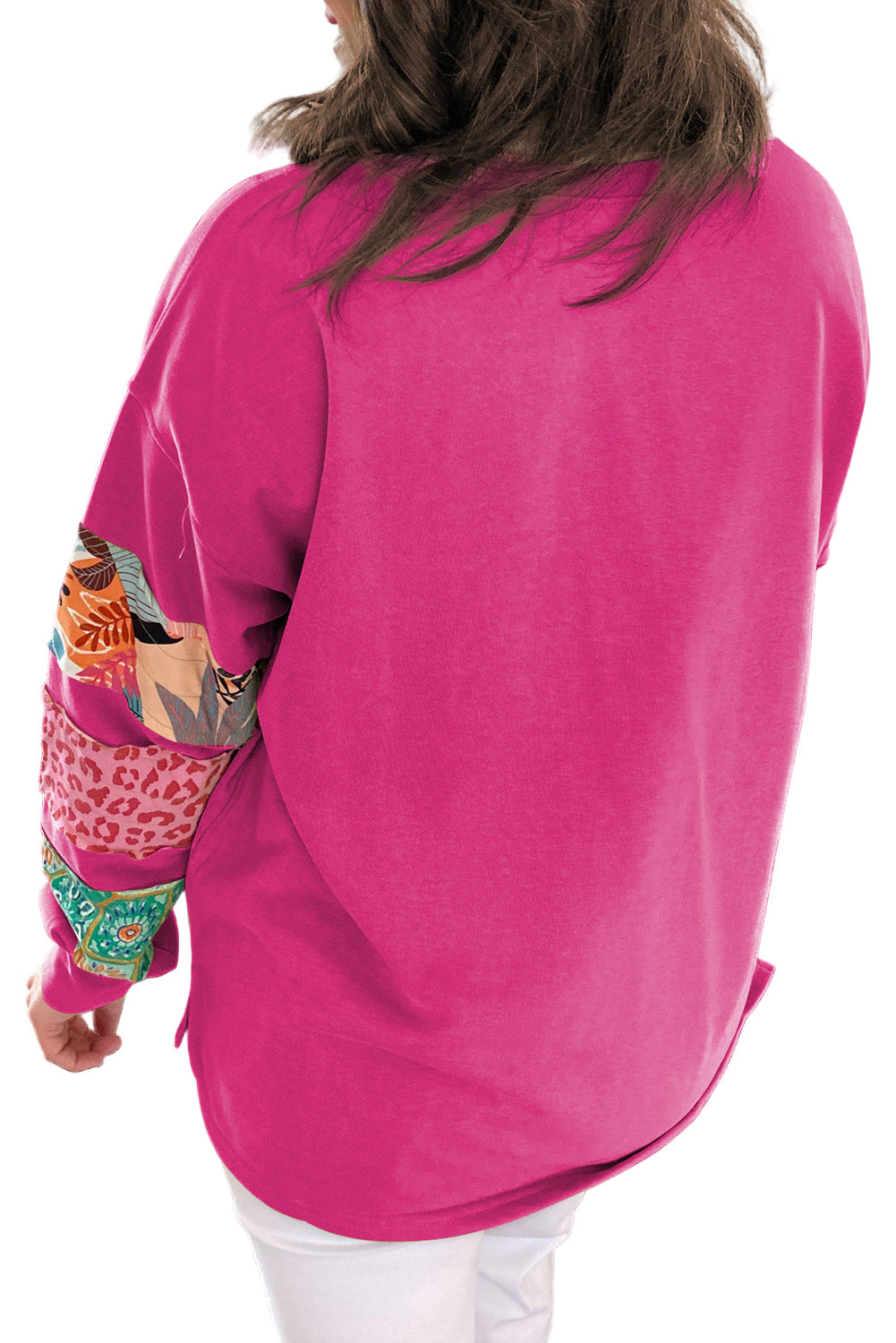 Green Plus Size Printed Patchwork Sleeve Split Sweatshirt Garden Naked Curves