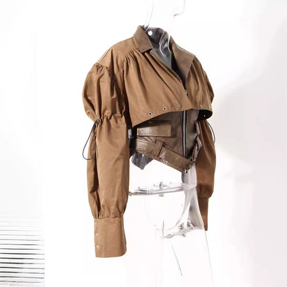 Niche Design Two-piece Coat Cape Stitching PU Handsome Waist-tight Jacket See size chart under “more details” The Fashion Celestial