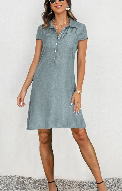 Split Pocket Large Swing Skirt Plus Size Casual Denim Dress Grayceful LLC
