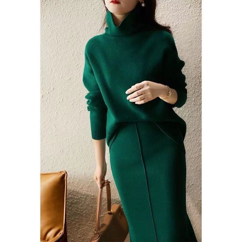 French Socialite Graceful And Fashionable Sweater Set Women's Sweater Skirt Turtleneck Two-piece Set Grayceful LLC