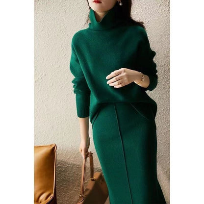 French Socialite Graceful And Fashionable Sweater Set Women's Sweater Skirt Turtleneck Two-piece Set Grayceful LLC