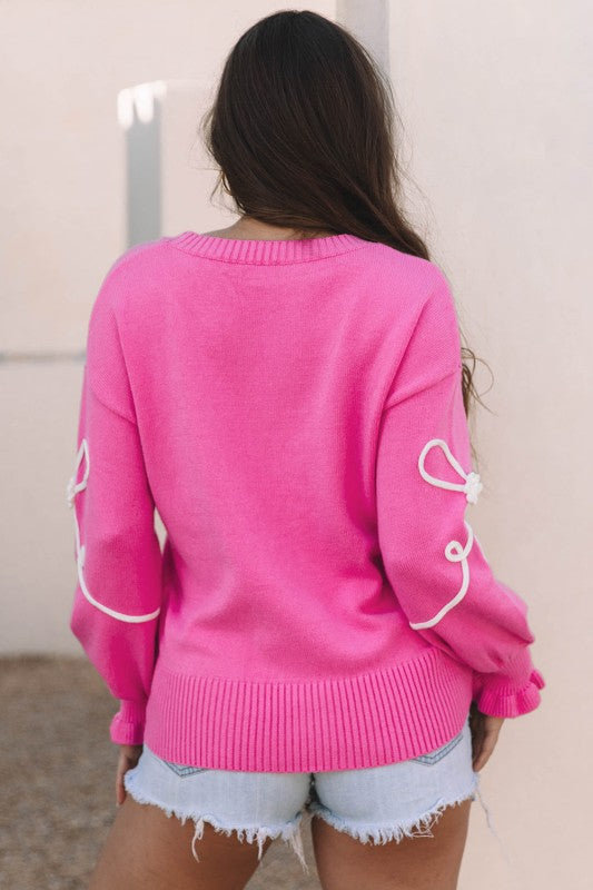Bow Corded Floral Ribbed Trim Sweater Shop Style & More | Fresh Looks, Everyday Deals & Free Shipping