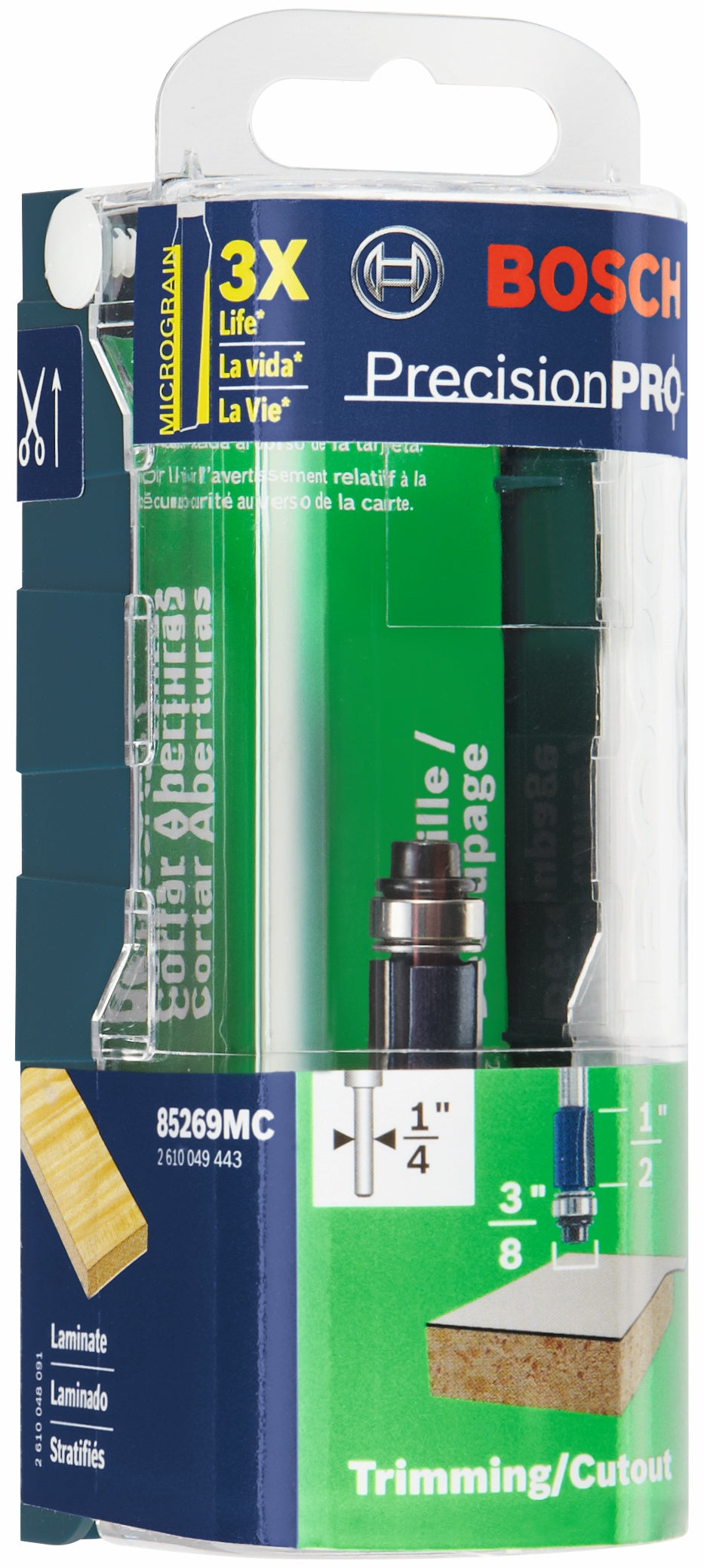BOSCH 85269MC 3/8 In. x 1/2 In. Carbide-Tipped Double-Flute Flush Trim Router Bit VM Hardware