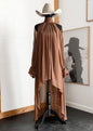 High Neck Asymmetric Maxi Chiffon Dress – Loose Fit Long Sleeve FitiqueFit